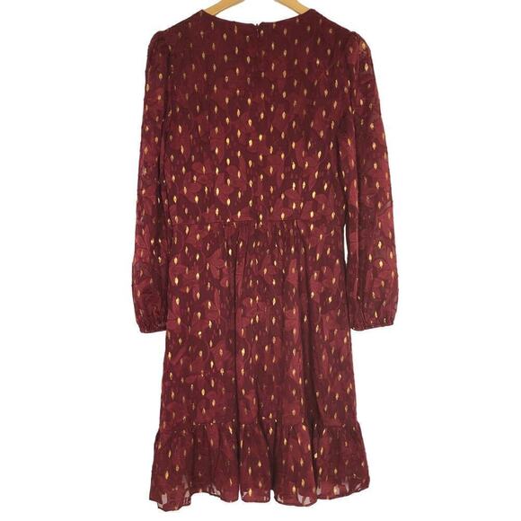 London Times Burnout Dress Long Sleeve Fit & Flare Dress Fig Gold NWT 8 - Picture 5 of 9